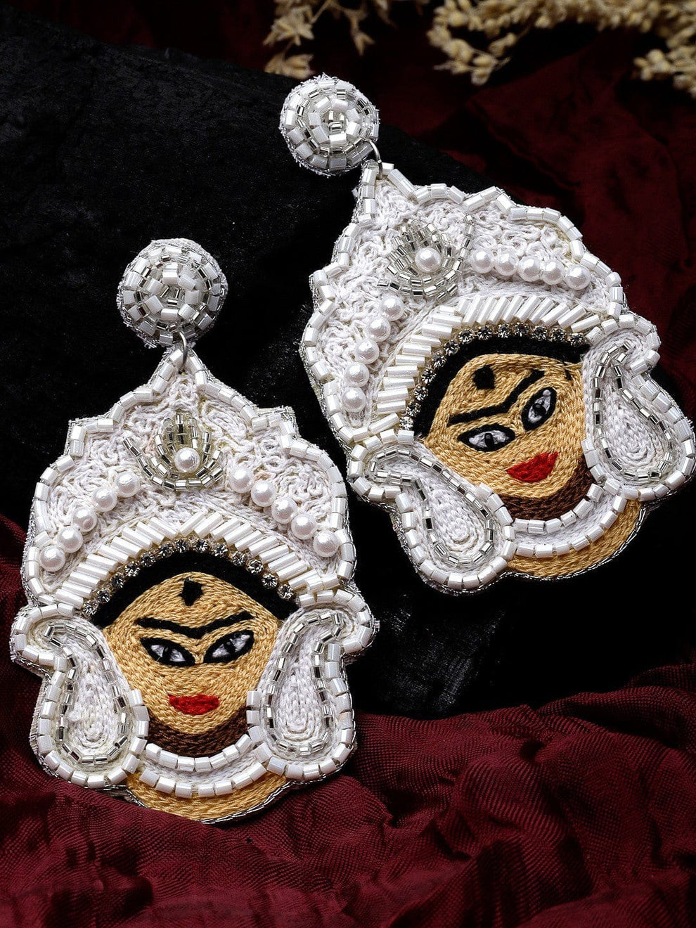 Maa durga Embroidered Earrings - Bloom - By Sushmita