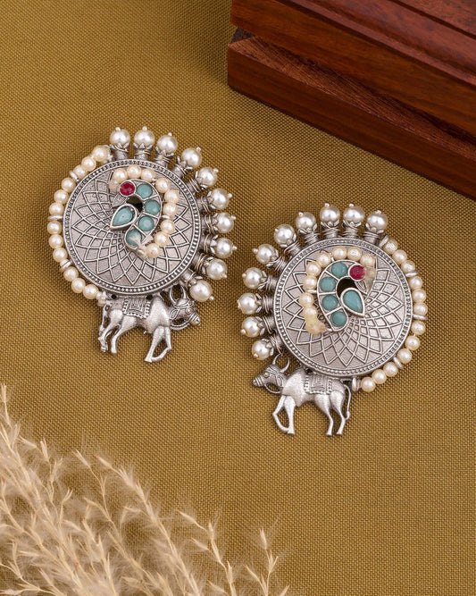 Navya designer white pearl Silver Earrings