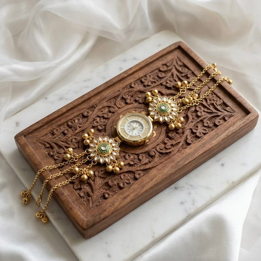 Kundan designed Watch | hand Jewelry oxidised German silver saree kurta Bloom - By Sushmita India Navratri Diwali Ganpati holi Eid