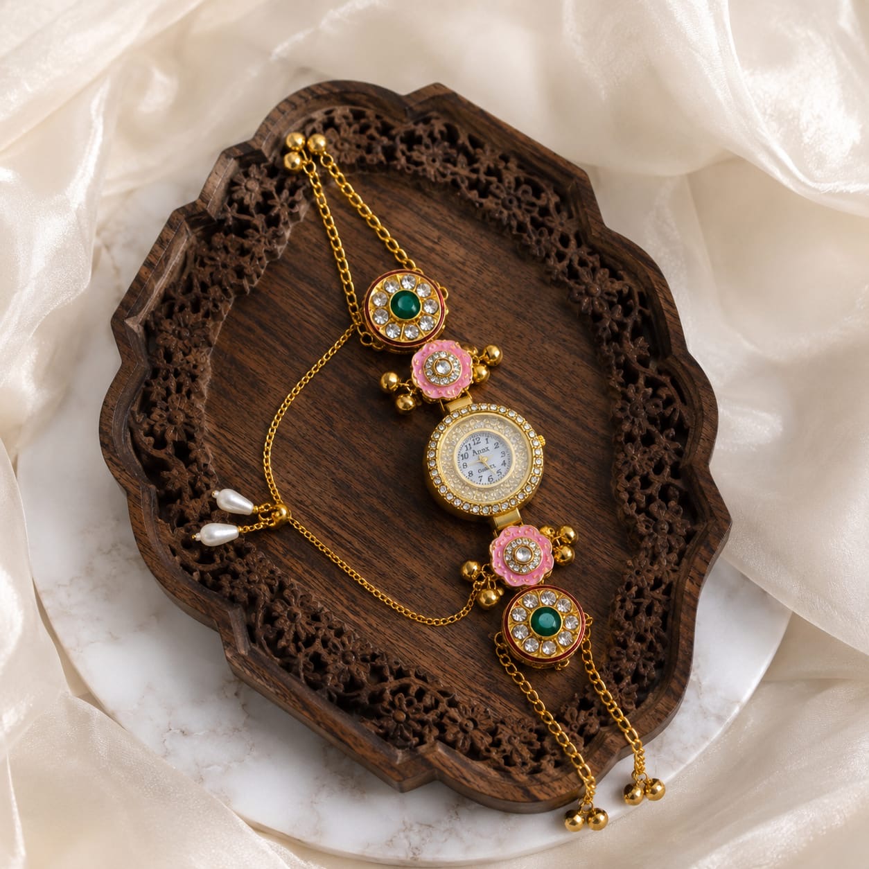 Kundan designed Watch | hand Jewelry