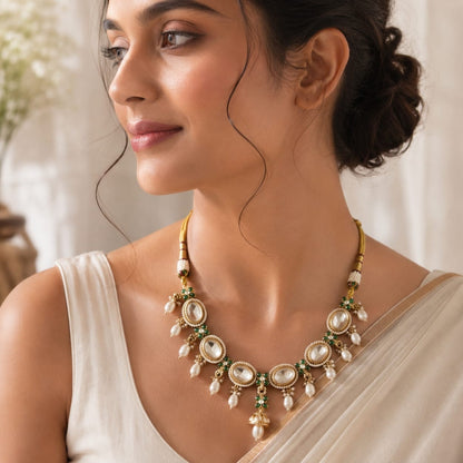 meraaki - heritage 18k gold plated kundan necklace set