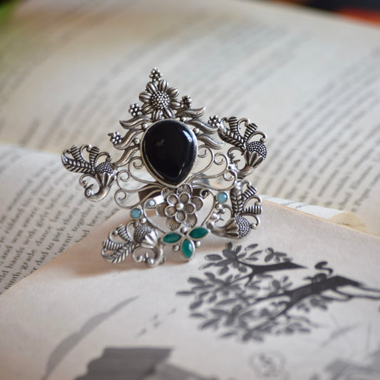 Fusion Ring oxidised German silver Rings saree kurta Bloom - By Sushmita India Navratri Diwali Ganpati holi Eid