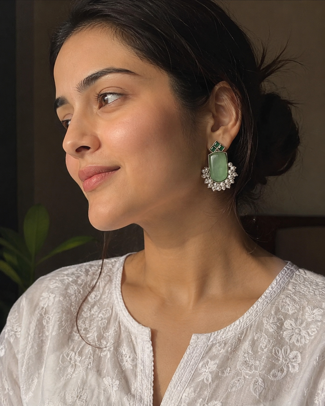 Monalisa stone Statement light-weighted  Silver Earrings