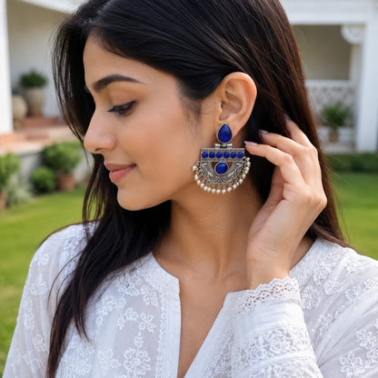 Monalisa stone Statement light-weighted  Silver Earrings
