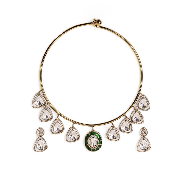 Handcrafted Moissanite Polki Hasli- heritage 18k gold plated kundan necklace set