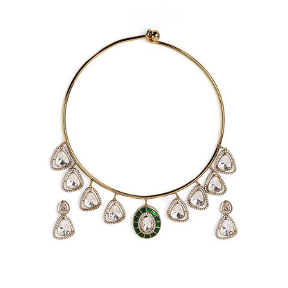 Handcrafted Moissanite Polki Hasli- heritage 18k gold plated kundan necklace set