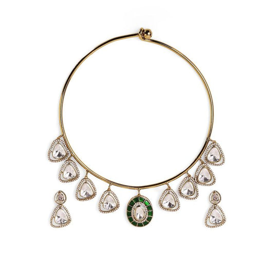 Handcrafted Moissanite Polki Hasli- heritage 18k gold plated kundan necklace set