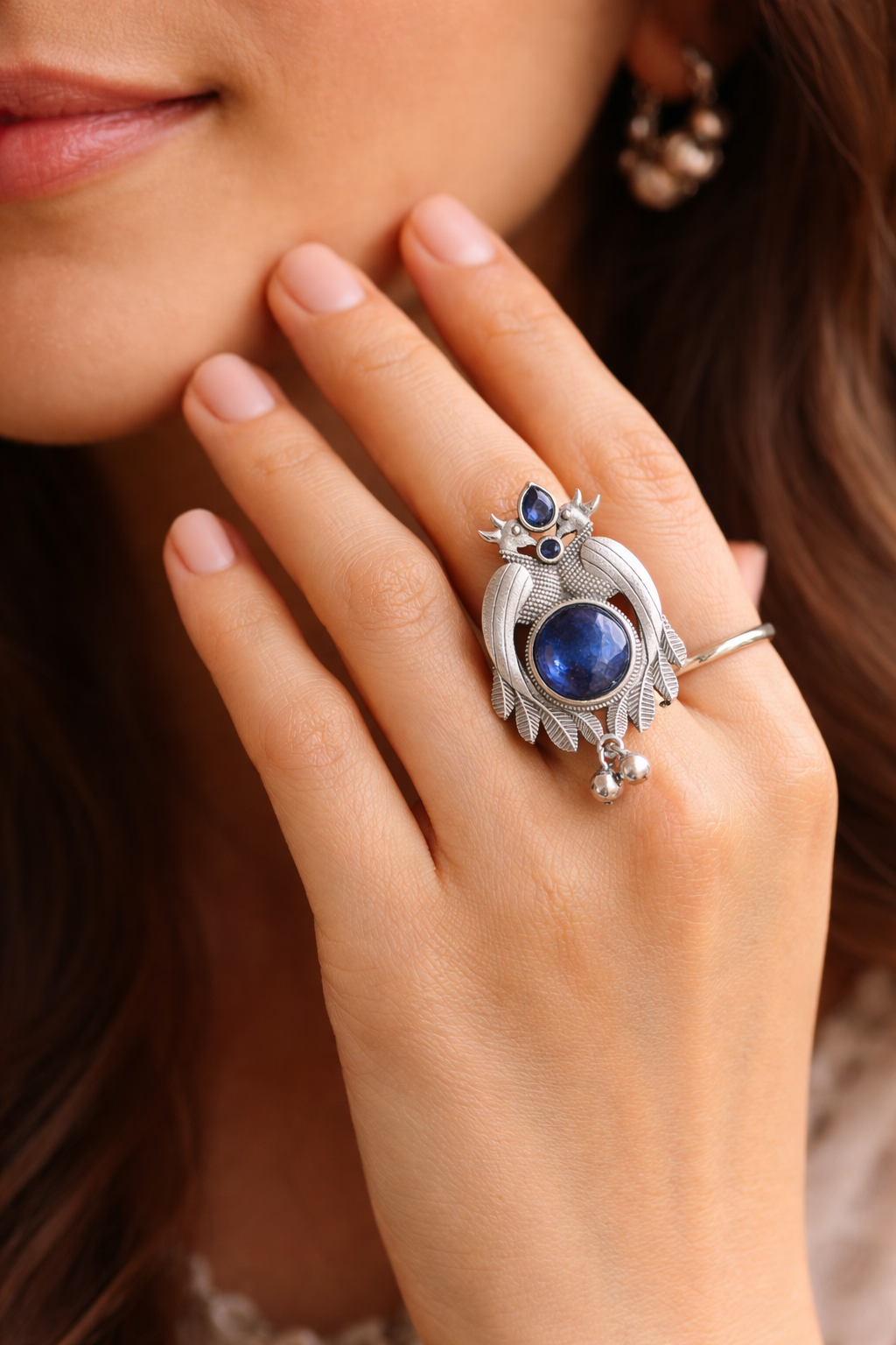 Adjustable Silver plated Ring | stone Statement ring