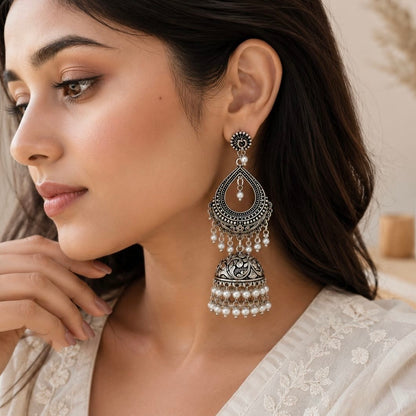 AIRA  - Statement Earrings | White pearl Jhumka
