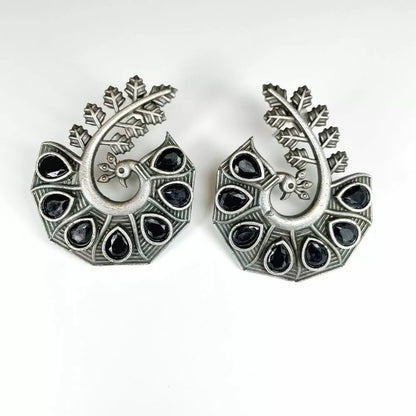 Peacock black Stone Silver Stud Earrings