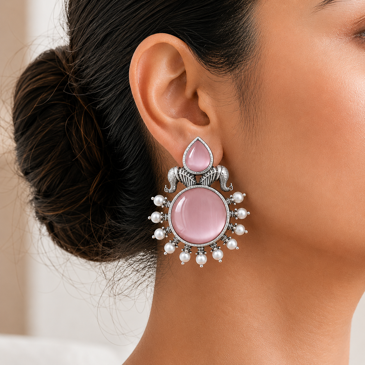 Monalisa stone Statement light-weighted  Silver Earrings