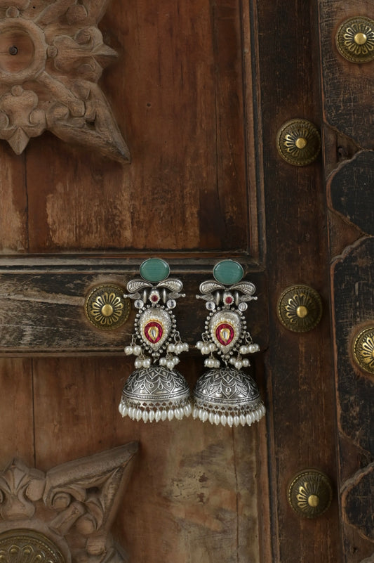 PATRIKA | Monalisa Stone silver Jhumka with white pears