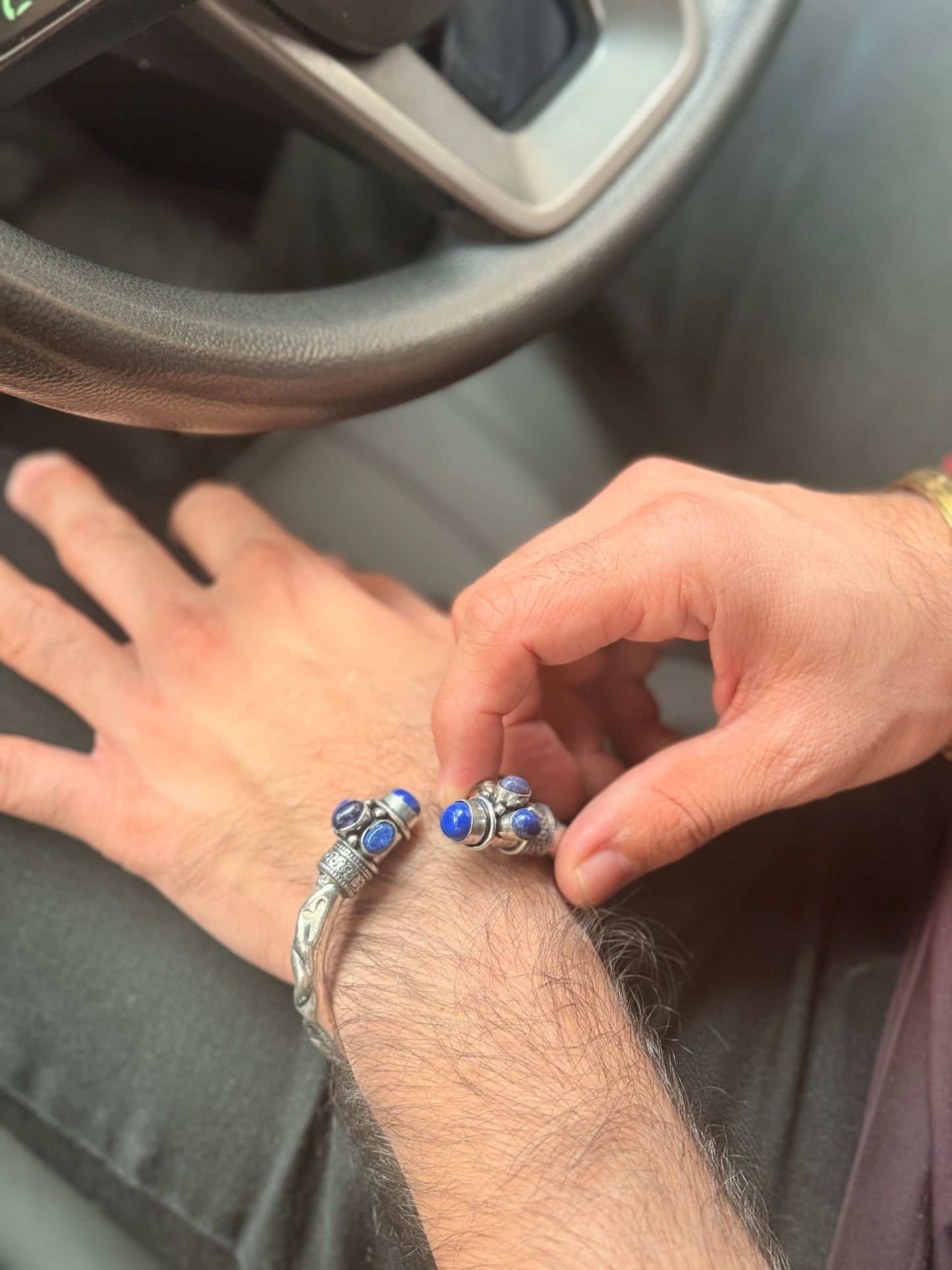 German Oxidised Silver Tribal Kada with Stone Antique Design Indian Kada Bangle Bracelet for Men & Women