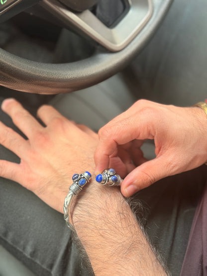 German Oxidised Silver Tribal Kada with Stone Antique Design Indian Kada Bangle Bracelet for Men & Women