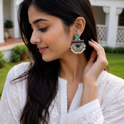 Monalisa stone Statement light-weighted  Silver Earrings