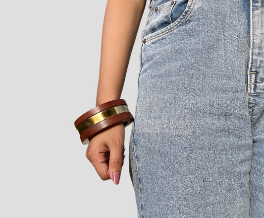 Wooden Statement kada / bracelet with Golden line