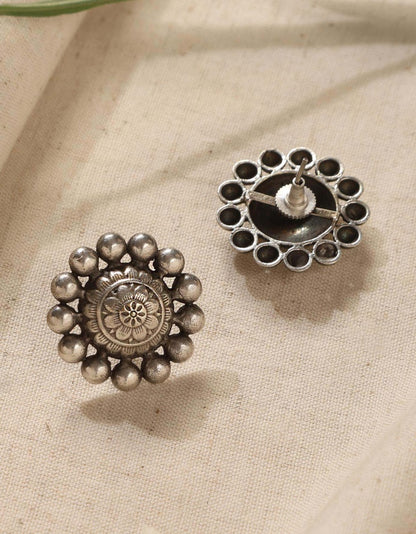 Mandala Silver Stud Earrings - Bloom - By Sushmita