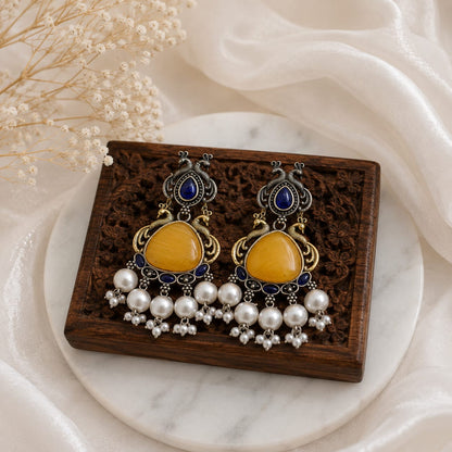Monalisa stone Statement light-weighted  Silver Earrings