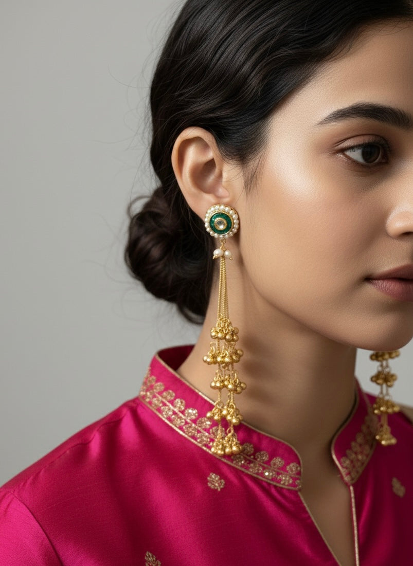 Malti  | gold plated tassel ear Chains | ghungru Earrings