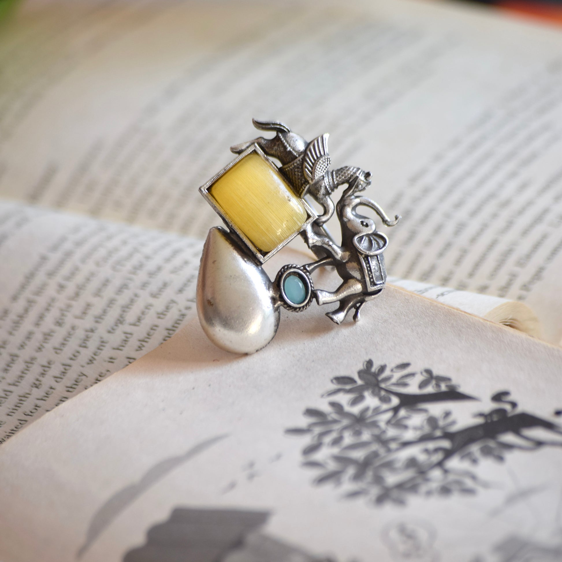 Fusion Ring oxidised German silver Rings saree kurta Bloom - By Sushmita India Navratri Diwali Ganpati holi Eid