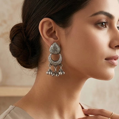Chaand Earrings with ghungru | German Silver Earrings