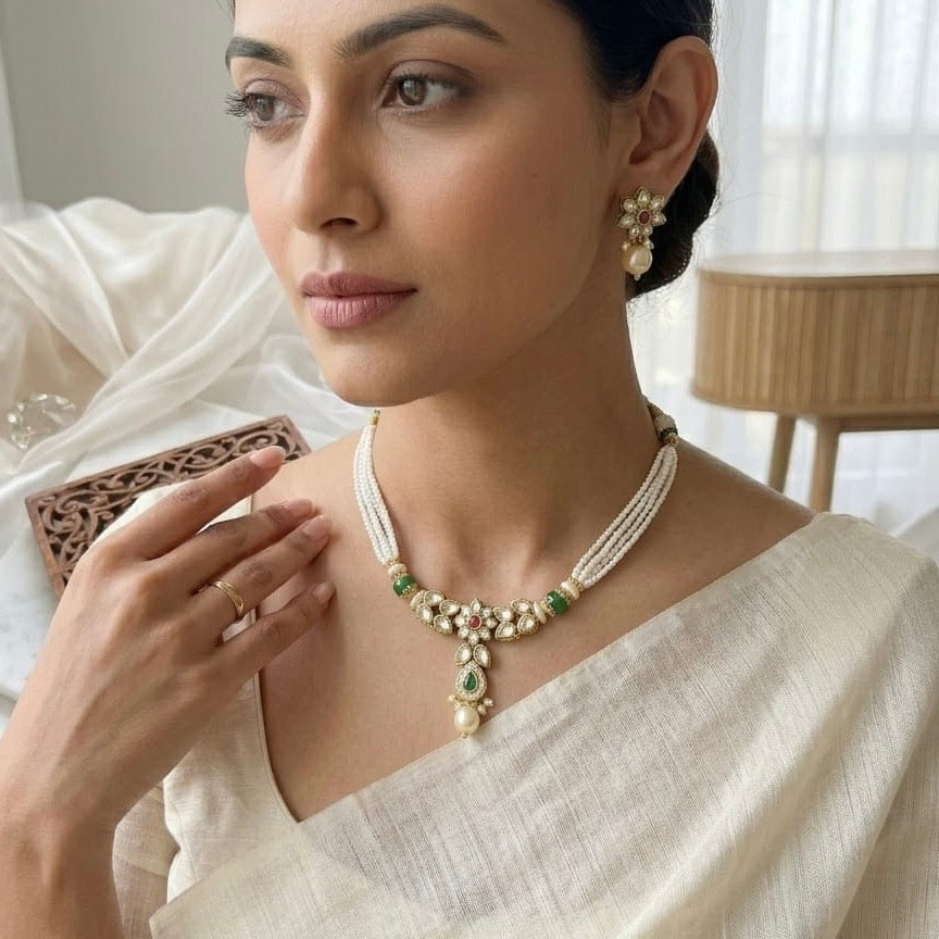 meraaki - heritage 18k gold plated kundan necklace set