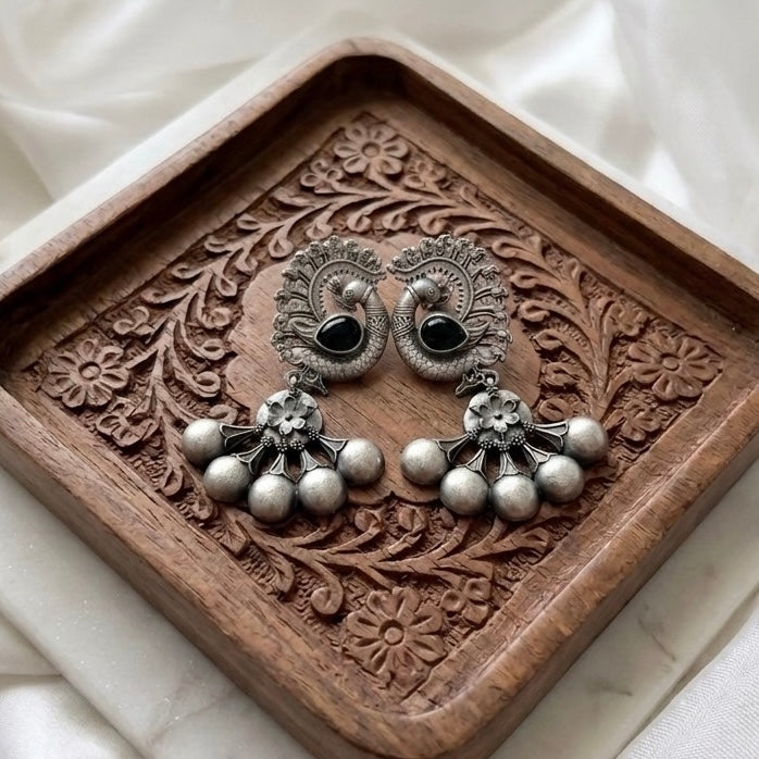 Peacock Collection | German Silver Earrings