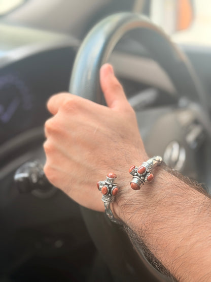 German Oxidised Silver Tribal Kada with Stone Antique Design Indian Kada Bangle Bracelet for Men & Women