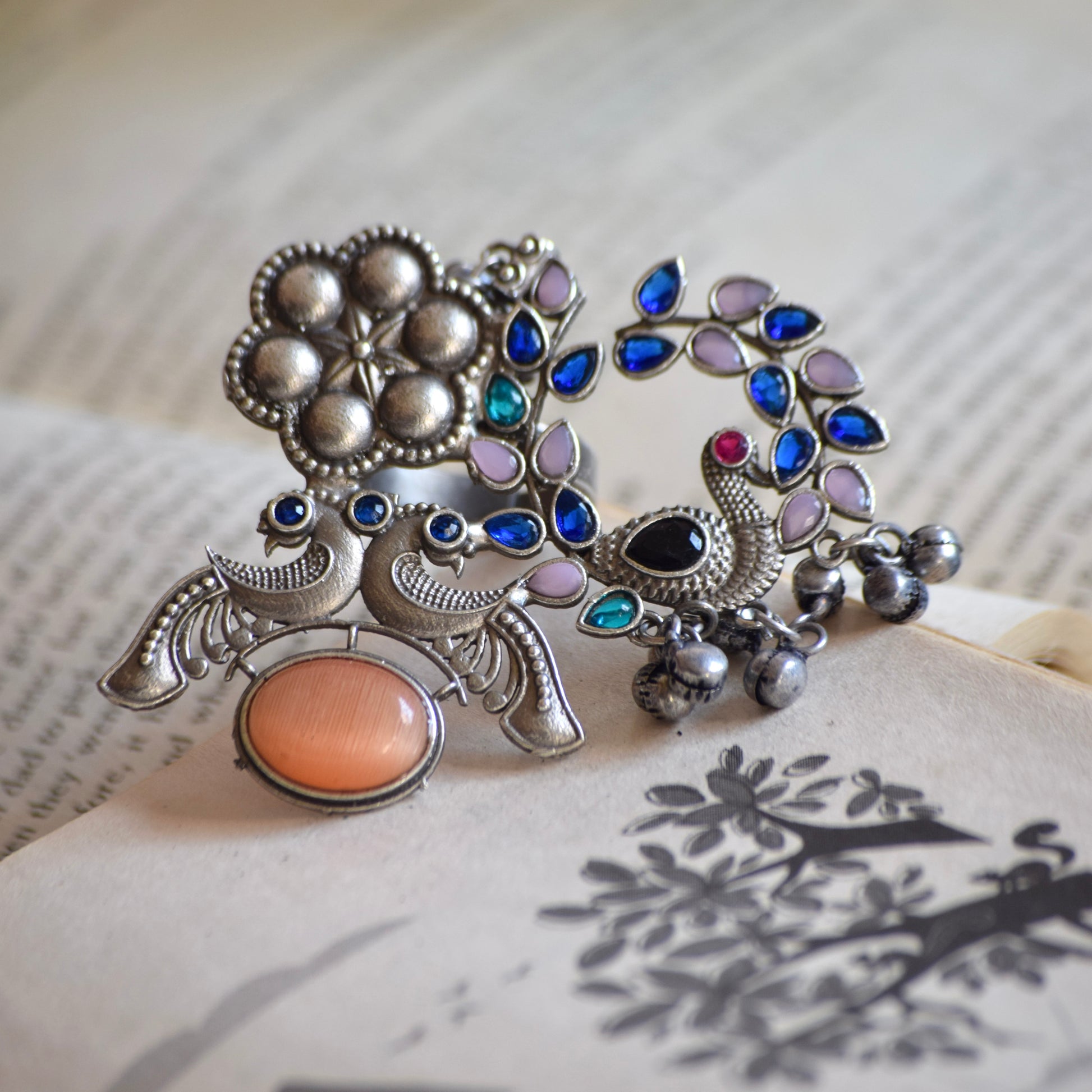 Fusion Ring oxidised German silver Rings saree kurta Bloom - By Sushmita India Navratri Diwali Ganpati holi Eid