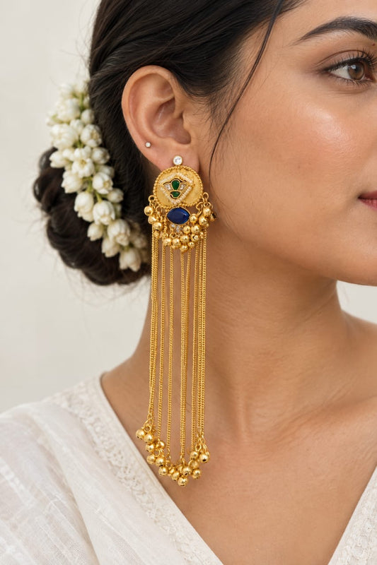 Kashmiri Jhumka with tassels | Golden tassel Jhumka Earrings