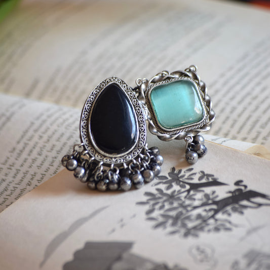 Fusion Ring Default Title oxidised German silver Rings ethnic statement jewellery for saree kurta lehengas outfits by Bloom - By Sushmita India