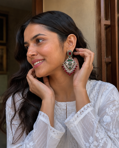 Alankara | Monalisa Stone silver Jhumka with white pears