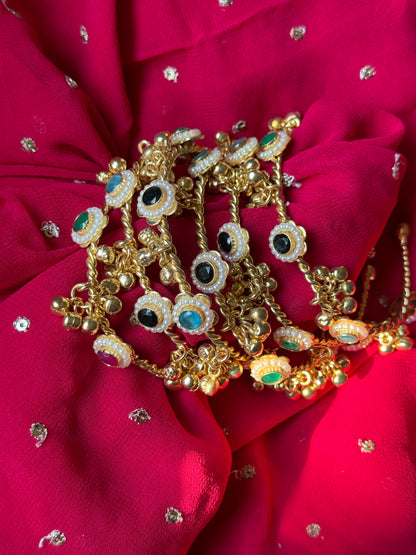 Gold plated ghungroo Bangles / kada with multicolor stones (openable)