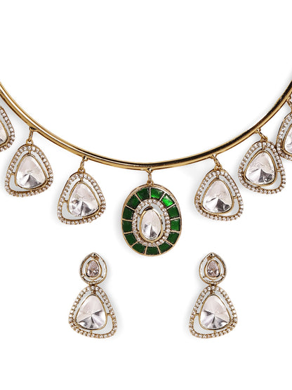 Handcrafted Moissanite Polki Hasli- heritage 18k gold plated kundan necklace set