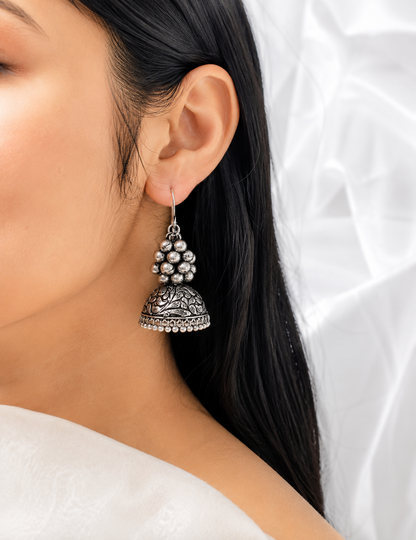 Silver Ghungroo Jhumka | German Silver Earrings