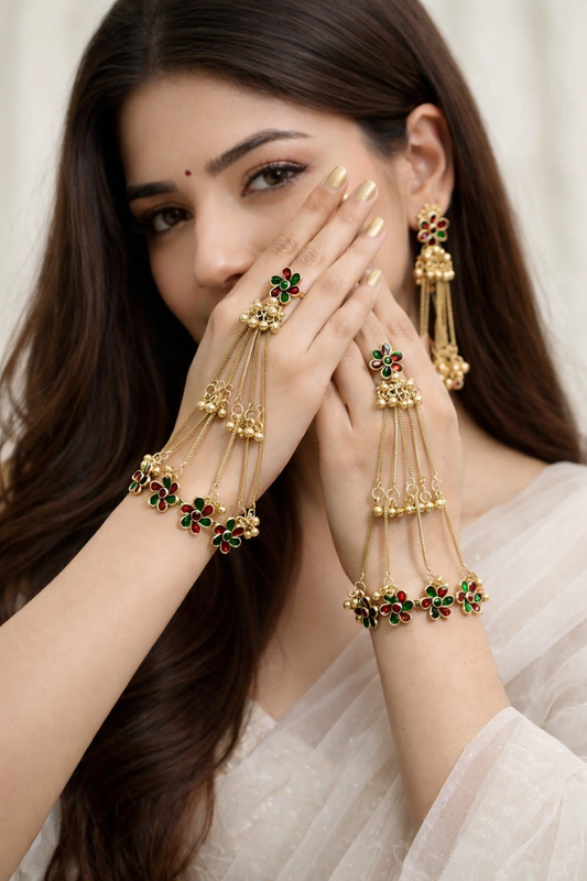 Golden Ghungroo Brass Hathphool | Hand Jewelry