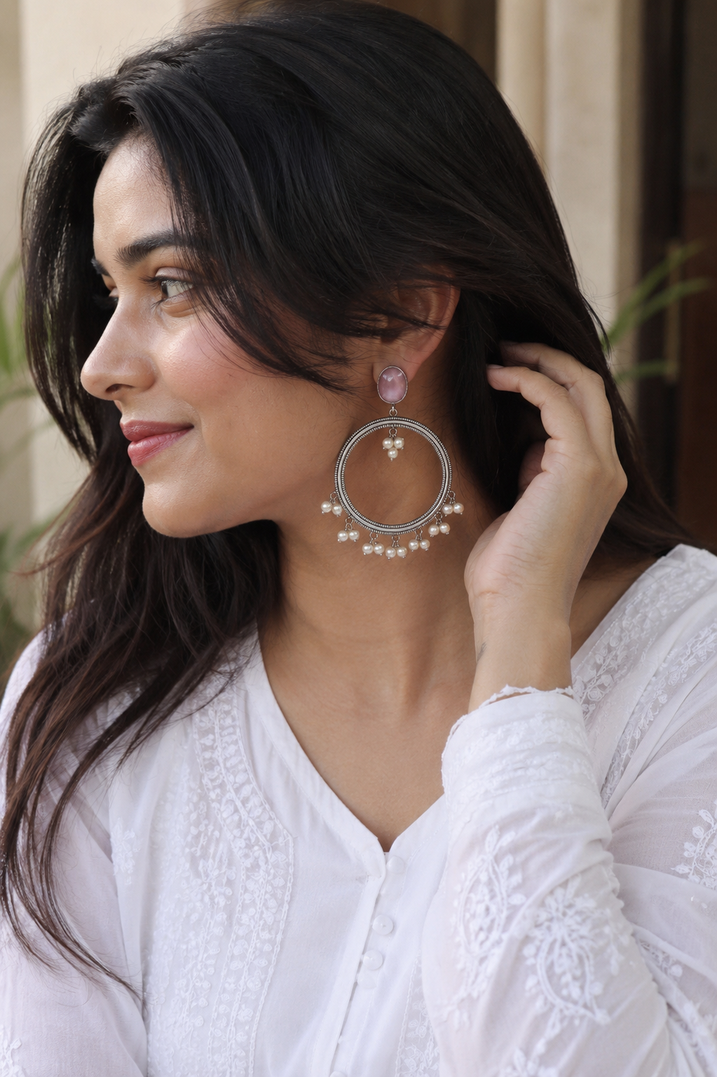 Chaandbaali | Monalisa stone Statement light-weighted  Silver Earrings