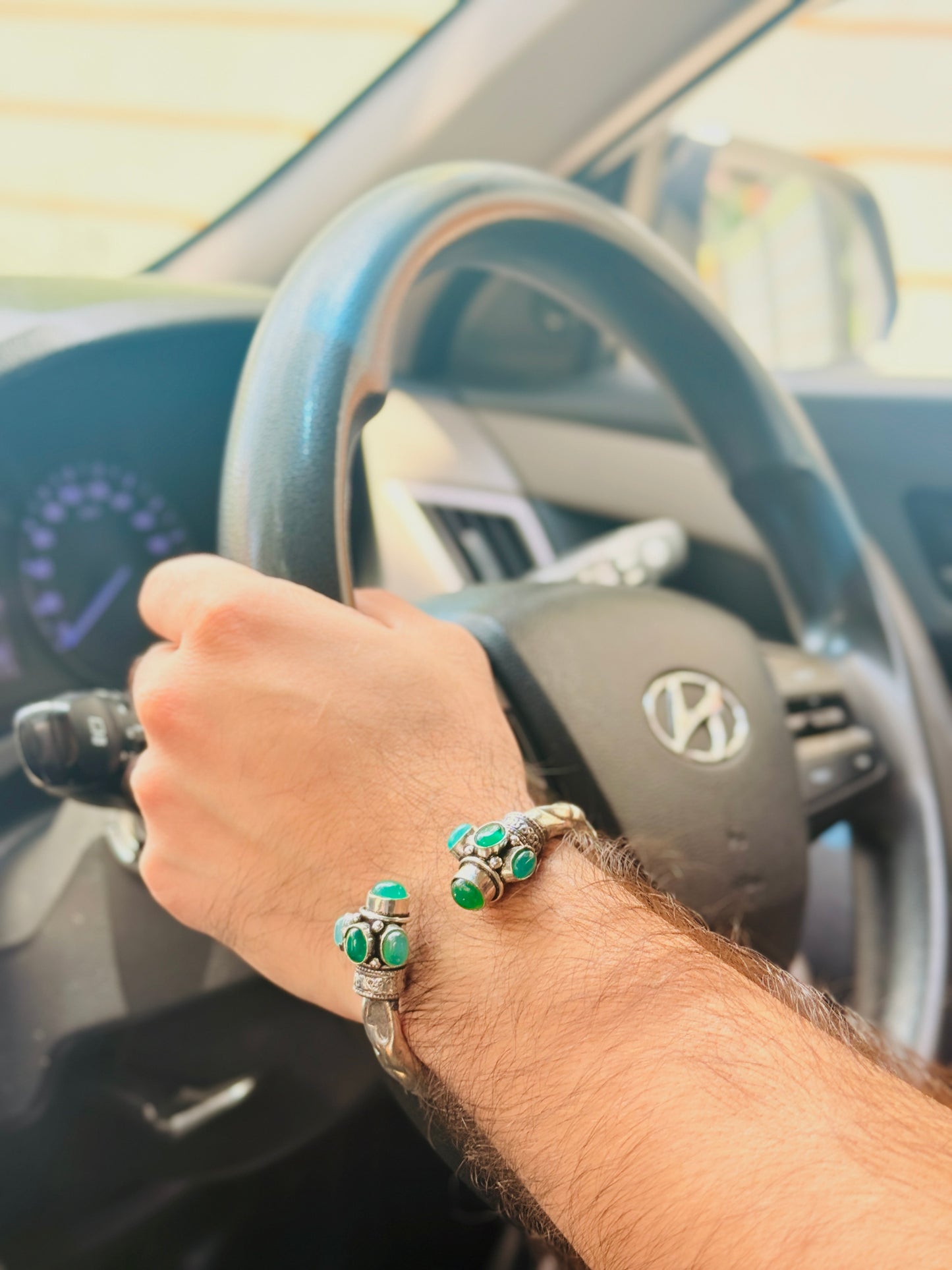 German Oxidised Silver Tribal Kada with Stone Antique Design Indian Kada Bangle Bracelet for Men & Women