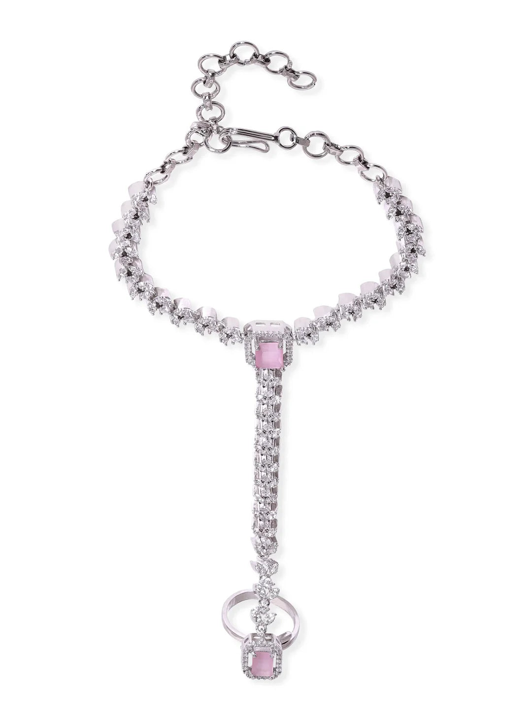 Rhodium Plated Zirconia Studded Fashionable Hath Phool