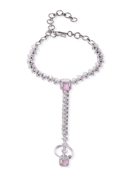 Rhodium Plated Zirconia Studded Fashionable Hath Phool