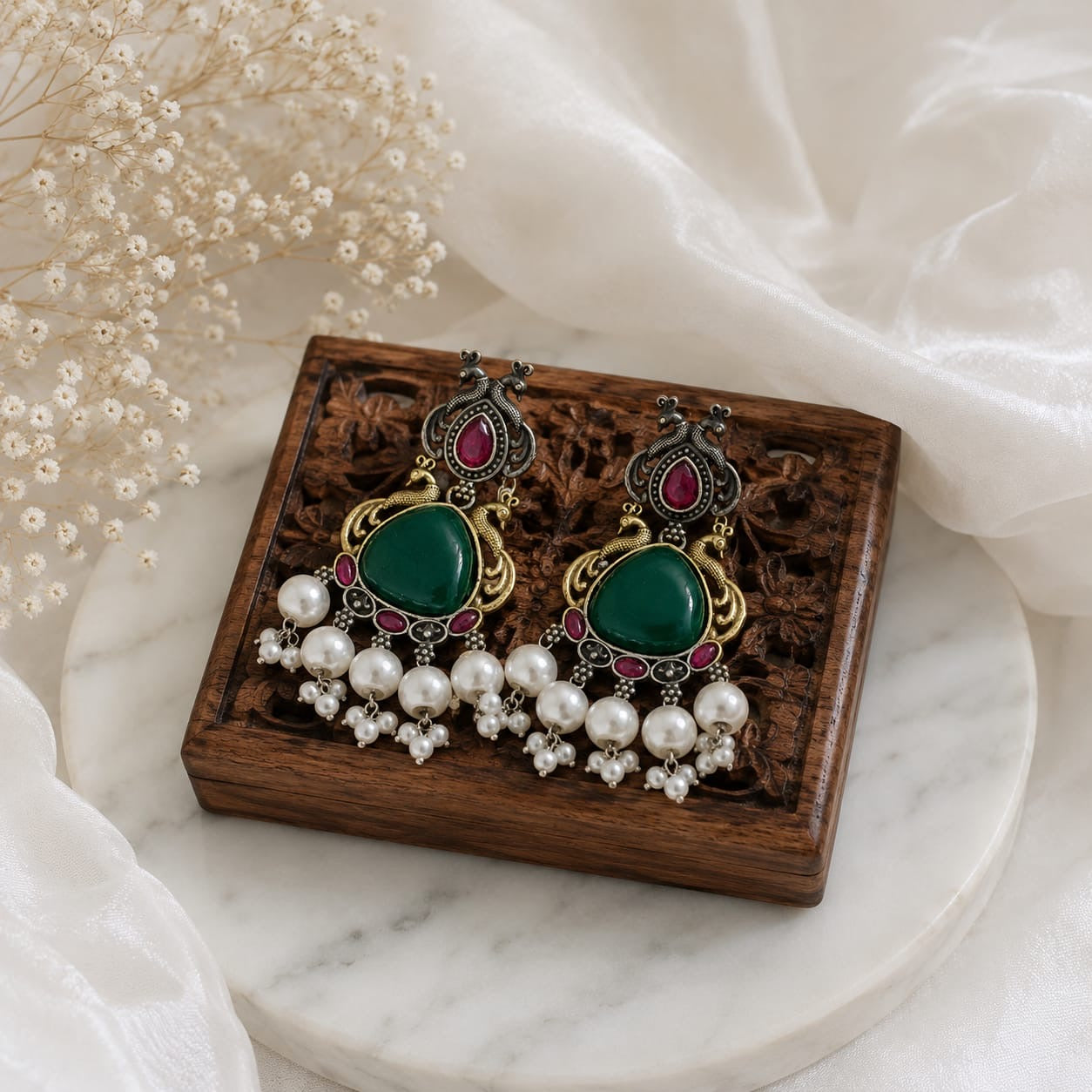 Monalisa stone Statement light-weighted  Silver Earrings