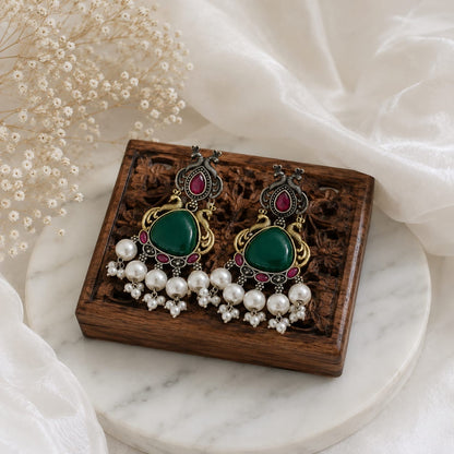 Monalisa stone Statement light-weighted  Silver Earrings
