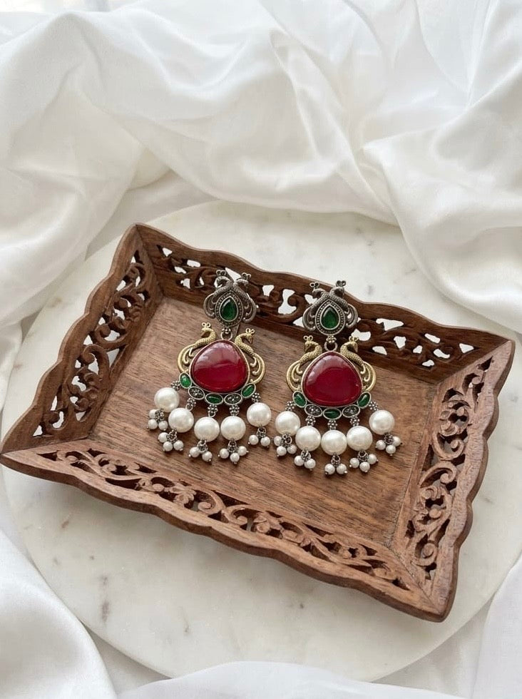 Monalisa stone Statement light-weighted  Silver Earrings