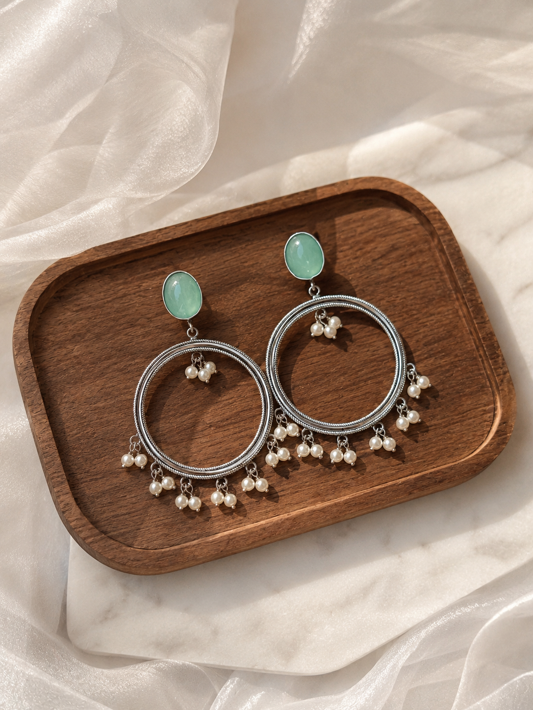 Chaandbaali | Monalisa stone Statement light-weighted  Silver Earrings