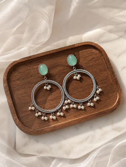 Chaandbaali | Monalisa stone Statement light-weighted  Silver Earrings