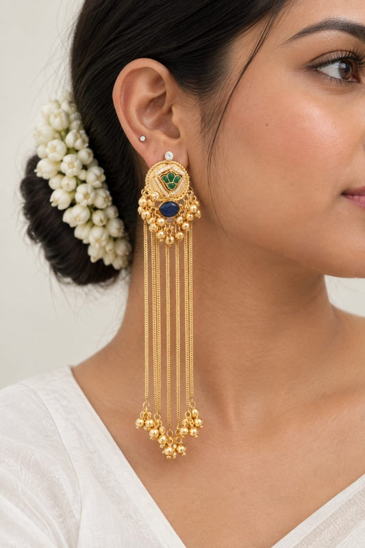 Kashmiri Jhumka with tassels | Golden Ghungru tassel Jhumka Earrings