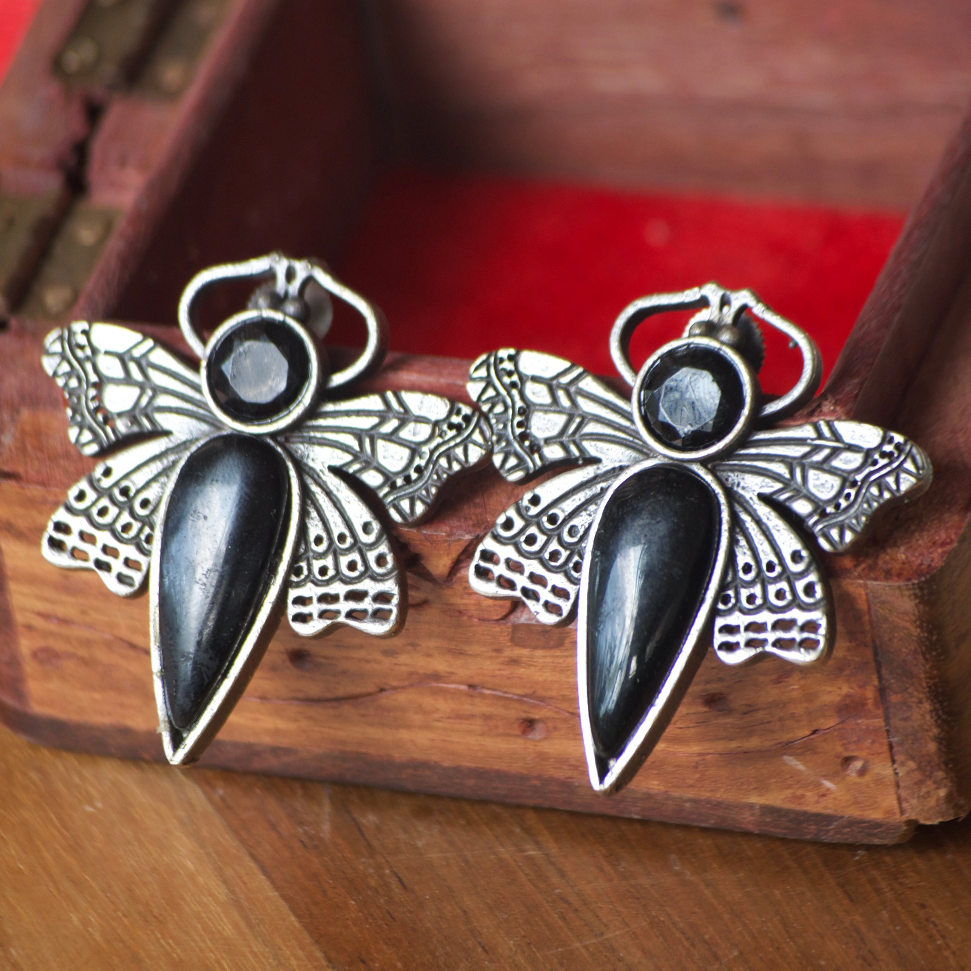 Butterfly Monalisa Stone silver earrings - Bloom - By Sushmita