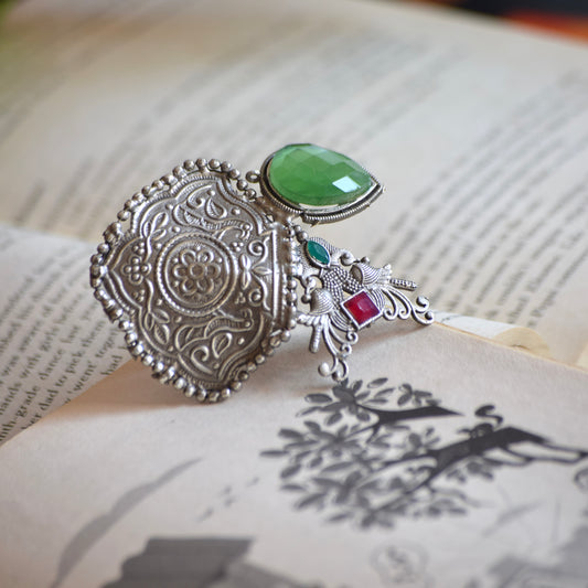 Fusion Ring oxidised German silver Rings saree kurta Bloom - By Sushmita India Navratri Diwali Ganpati holi Eid