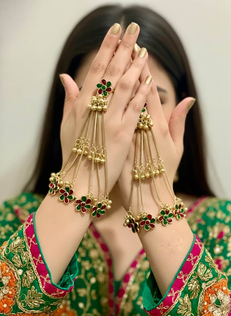 Golden Ghungroo Brass Hathphool | Hand Jewelry