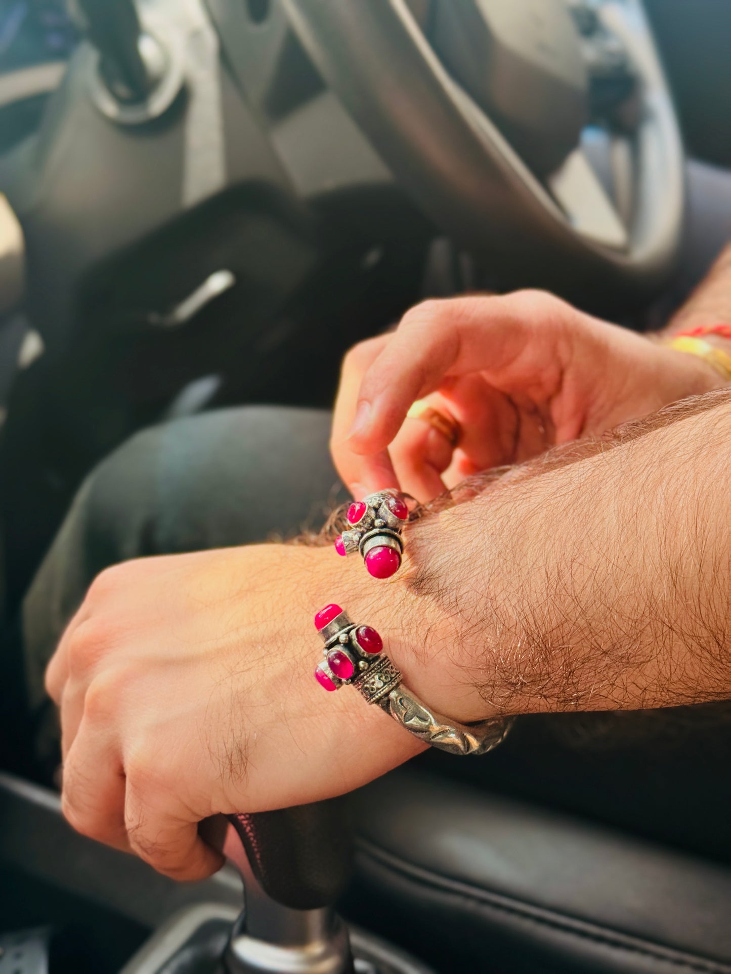 German Oxidised Silver Tribal Kada with Stone Antique Design Indian Kada Bangle Bracelet for Men & Women
